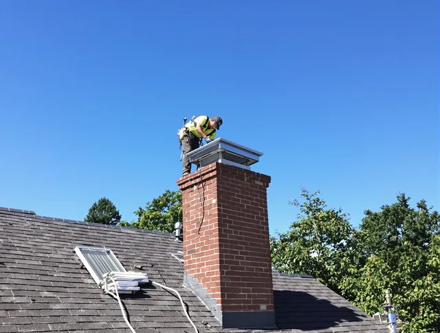 Chino Chimney Sweep technician measuring a chimney cap in Chino, CA