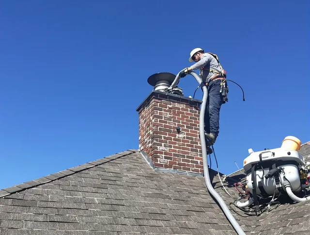 Dedicated Chino Chimney Sweep team member cleaning a chimney in Chino, CA