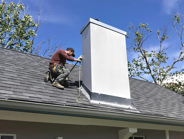 Chino Chimney Sweep team member finishing chimney construction in Chino, CA