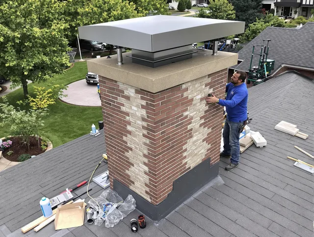 Chino Chimney Sweep team working on a custom chimney remodel in Chino, CA