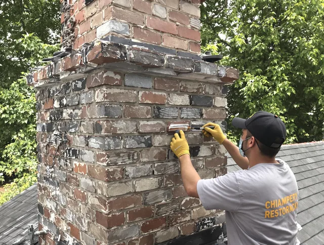 In-progress chimney restoration by Chino Chimney Sweep in Chino, CA
