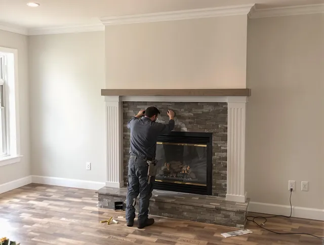 Chino Chimney Sweep finishing a custom fireplace install in Chino, CA
